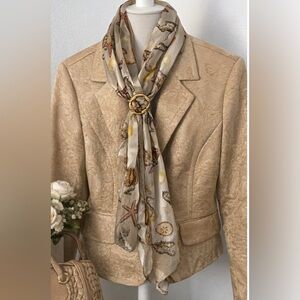 Style & Co Blazer and Beach Patterned Scarf with gold toned scarf ring bundle